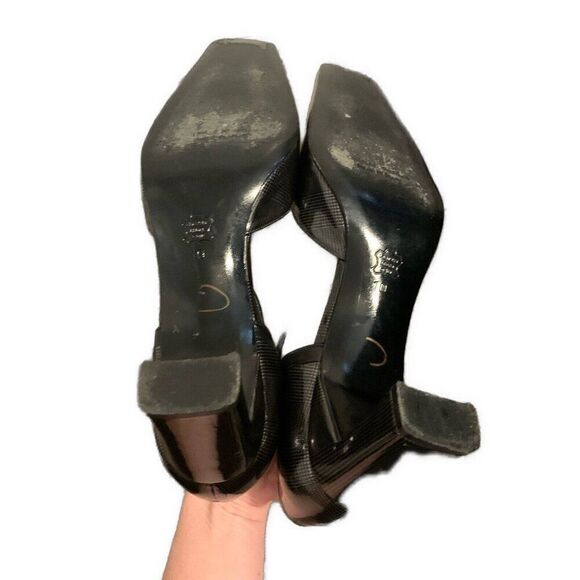 Charles Jourdan Paris Vintage Black Plaid Patent Leather Medium Heels 10 - Picture 4 of 7